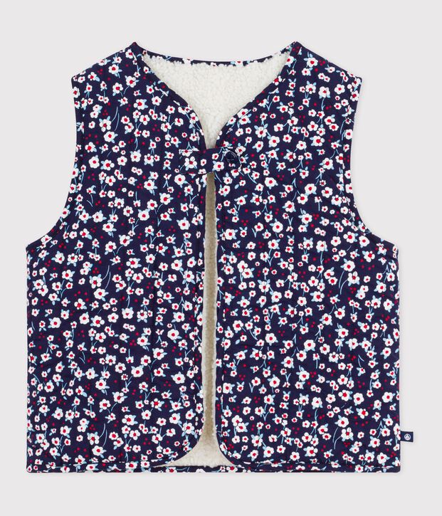 Gilet senza maniche in popeline di cotone e sherpa con stampa bambina blu/multicolore