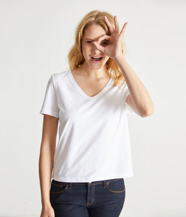 T-shirt donna con SCOLLO A V in jersey leggero bianco