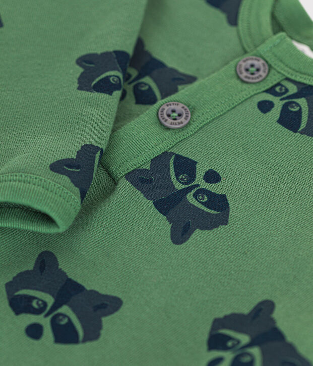 Tutina lunga in tessuto felpato neonato verde/multicolore