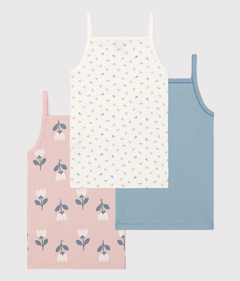 Confezione da 2 canotte bambina con spalline in cotone tulipani multicolore