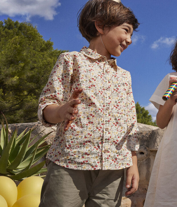 Camicia in popeline stampato bambino ecru/multicolore