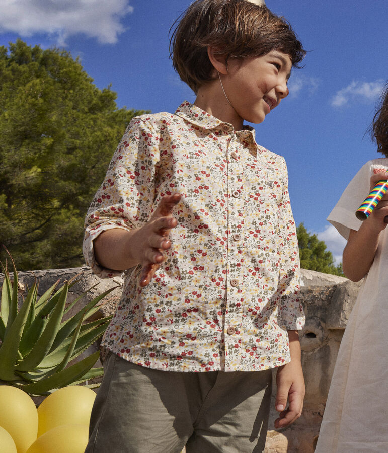 Camicia in popeline stampato bambino ecru/multicolore