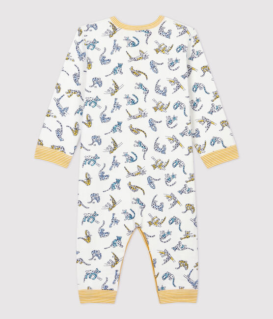 Tutina pigiama senza piedi bebè fantasia pantere in cotone bianco MARSHMALLOW/bianco MULTICO