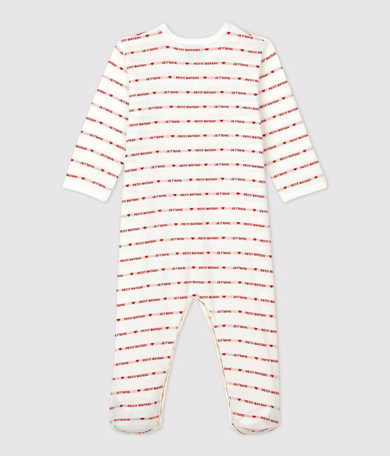 Tutina pigiama bebè Petit Bateau Je t'aime in cotone bianco MARSHMALLOW/rosso TERKUIT