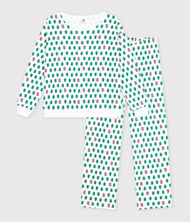 Pigiama in cotone con stampa di abeti donna bianco/multicolore