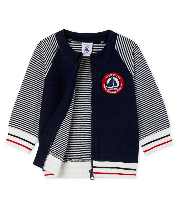 Cardigan zippato beb&egrave; maschio in tubique blu/bianco