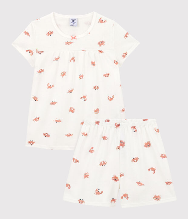 Pigiama corto bambina con granchietti in cotone bianco/multicolore