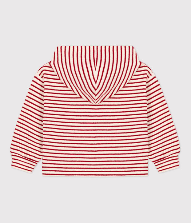 Felpa a righe con cappuccio bambina / bambino ecru/rosso