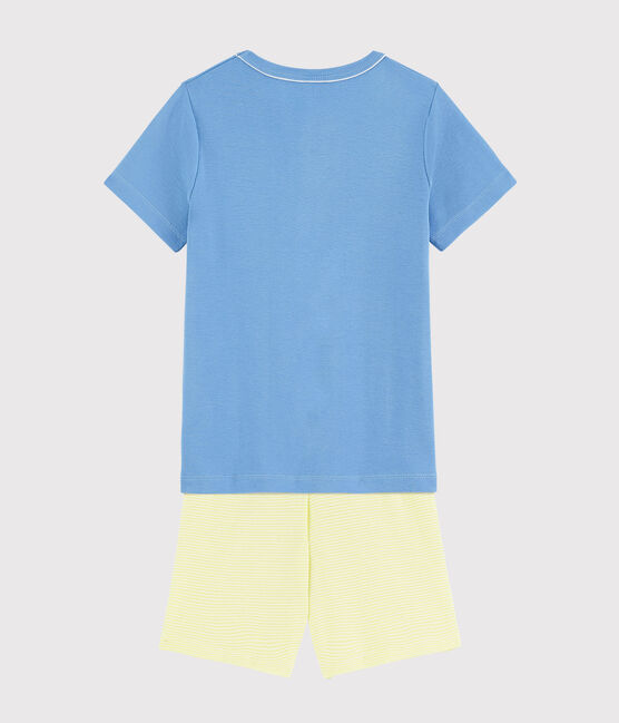 Pigiama corto limone bambino in cotone blu EDNA/ecru MULTICO