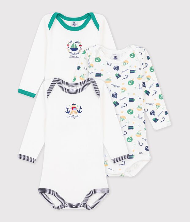 Lot de bodies manches longues en coton imprim&eacute; multicolore