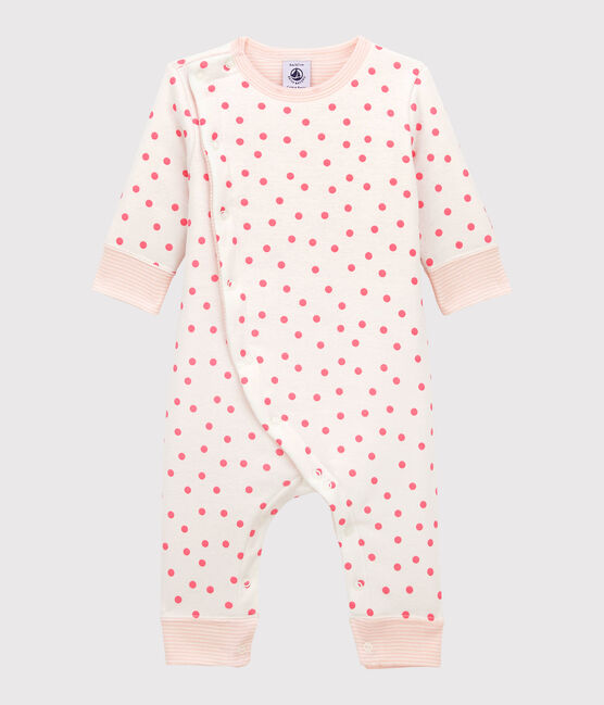 Tutina in ovatta senza piedi bebè in cotone bianco MARSHMALLOW/rosa PETAL