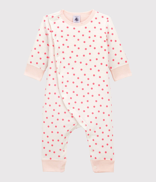 Tutina in ovatta senza piedi beb&egrave; in cotone bianco/rosa
