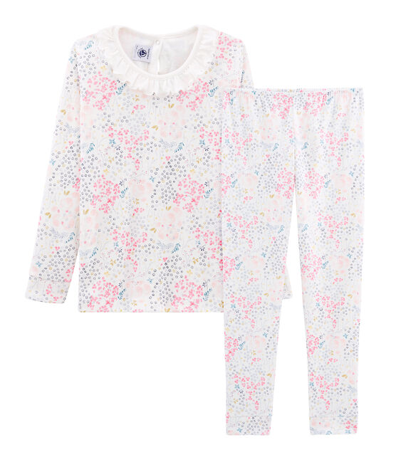 Pigiama bambina a costine modello molto aderente bianco MARSHMALLOW/bianco MULTICO