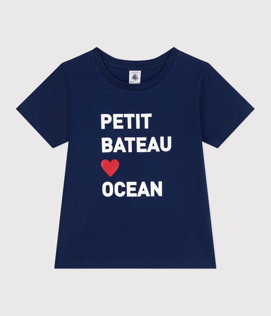 T-shirt a maniche corte in cotone con stampa bambino unisex blu MEDIEVAL