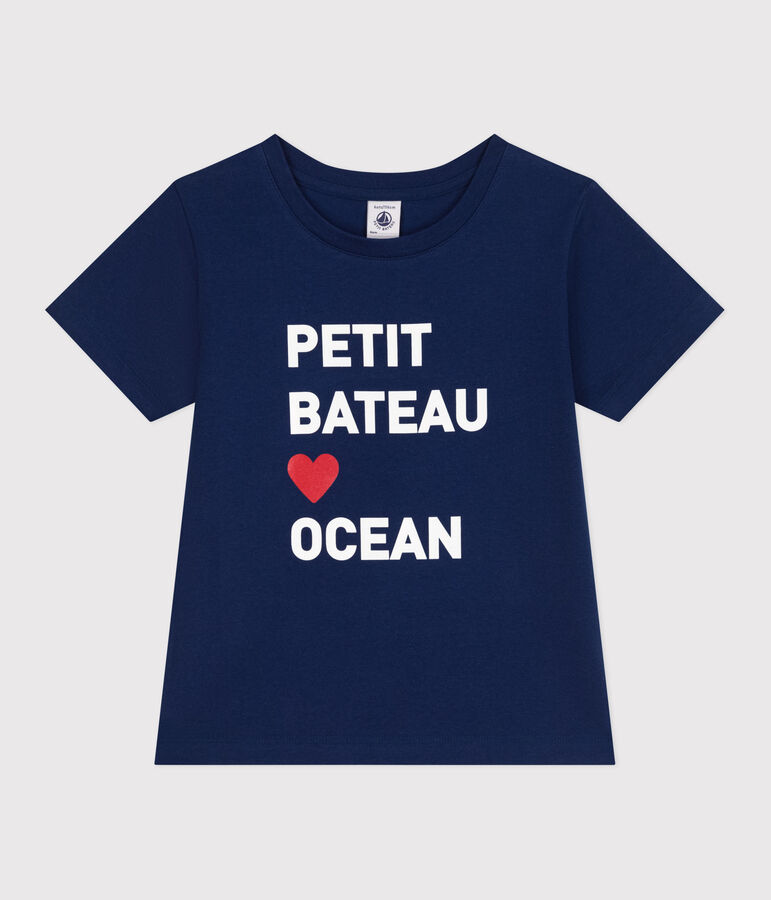 T-shirt a maniche corte in cotone con stampa bambino unisex blu