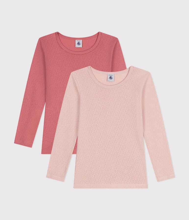 Set di 2 T-shirt in cotone traforato tinta unita bambino multicolore