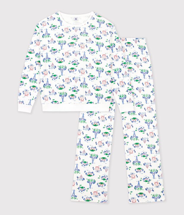 Pigiama in cotone stampato Parigi donna bianco/multicolore
