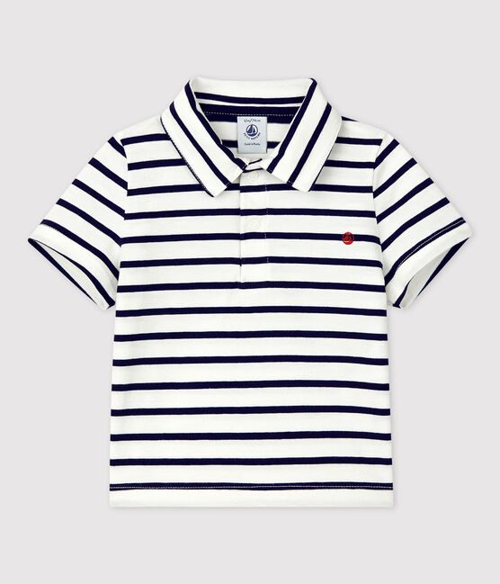 Polo bebè a maniche corte in jersey a righe bianco MARSHMALLOW/blu SMOKING