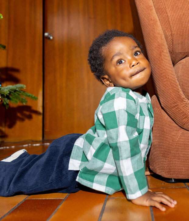 Camicia di flanella a maniche lunghe, a scacchi, per neonati MATCHA/ecru