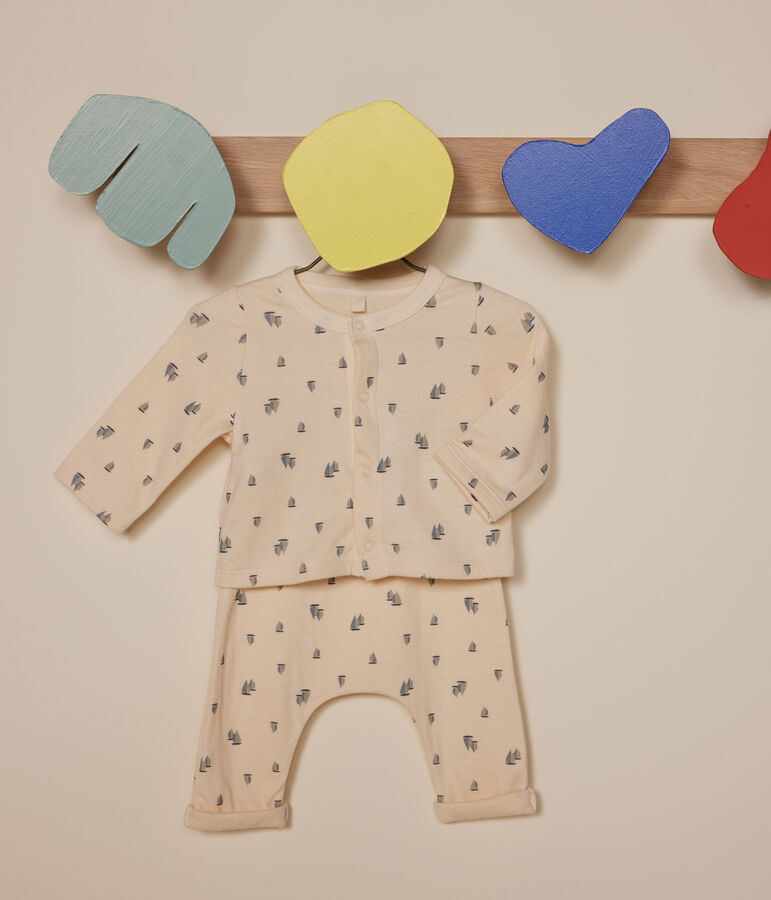 Completo 2 pezzi in tubique neonato ecru/multicolore