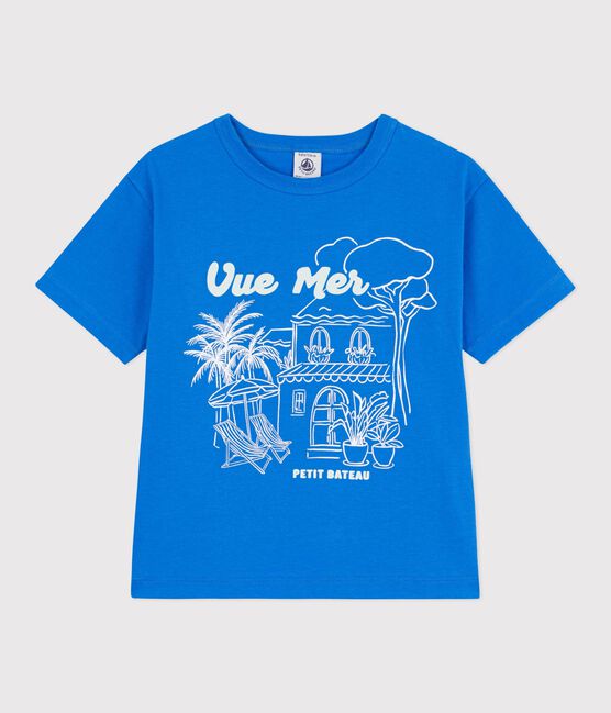T-shirt a maniche corte in cotone bambina blu DELPHINIUM