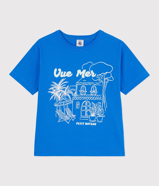 T-shirt a maniche corte in cotone bambina blu