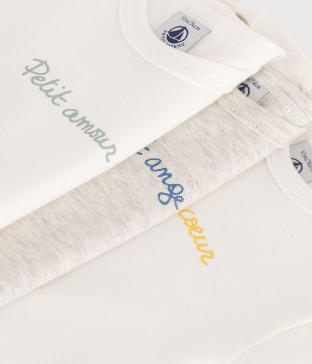 Set da 3 body a maniche corte in cotone con cuoricino neonato multicolore