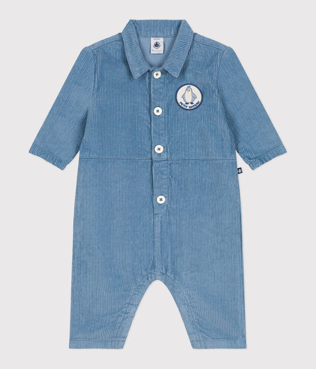 Tutina lunga in velluto tinta unita stile meccanico neonato blu