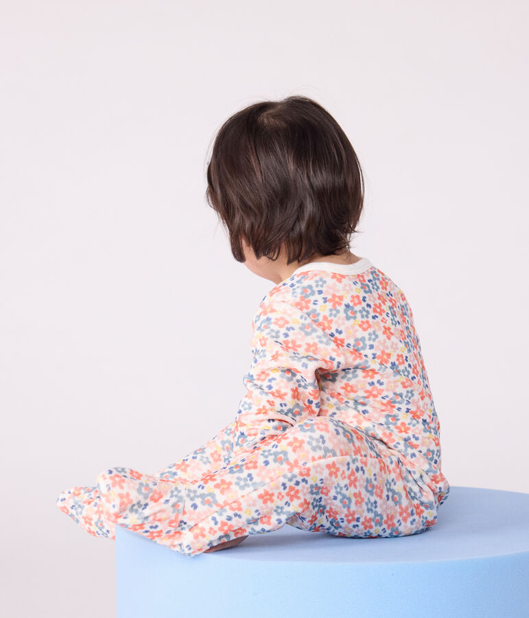 Pigiama in ciniglia con stampa a fiori neonato bianco/multicolore