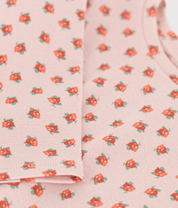 T-shirt maniche lunghe in cotone bambina rosa/multicolore
