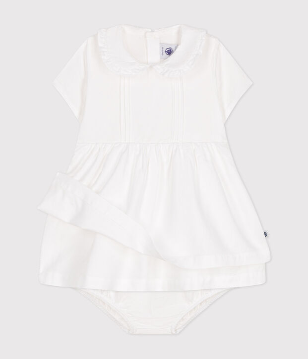 Abito e bloomer in piqu&eacute; di cotone neonato bianco