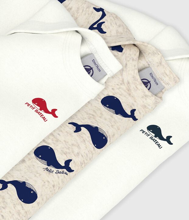 Confezione da 3 body beb&egrave; a maniche lunghe in cotone con motivo balene multicolore