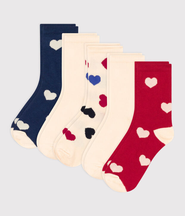 Confezione da 5 paia di calzini a cuori bambino unisex multicolore