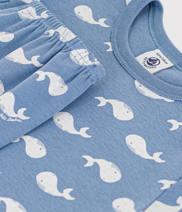 Pigiama short in cotone fantasia balena bambino blu/bianco