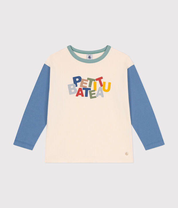 T-shirt a maniche lunghe in jersey sottile bambino ecru/multicolore