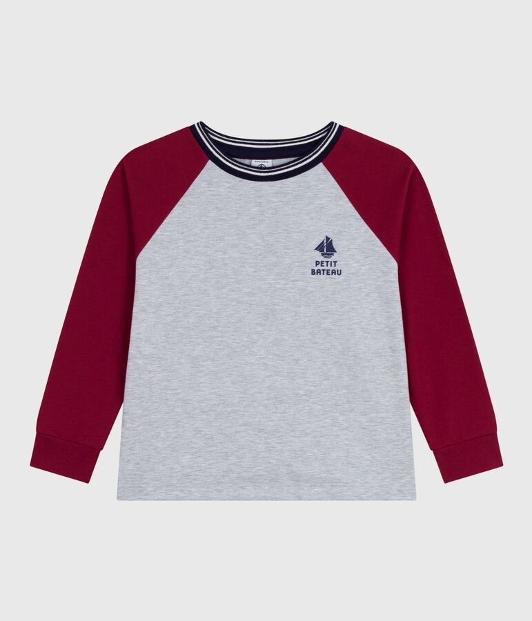 T-shirt a maniche lunghe in cotone tinta unita bambino grigio/rosso