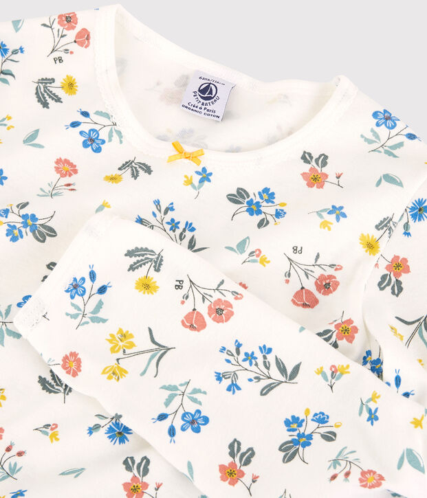 Pigiama fiori bambina in cotone bianco/multicolore