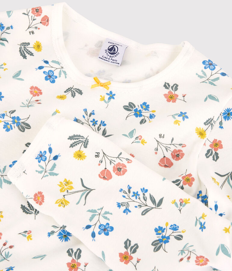 Pigiama fiori bambina in cotone bianco/multicolore