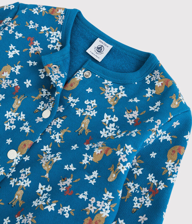 Cardigan bambina in molleton blu/multicolore