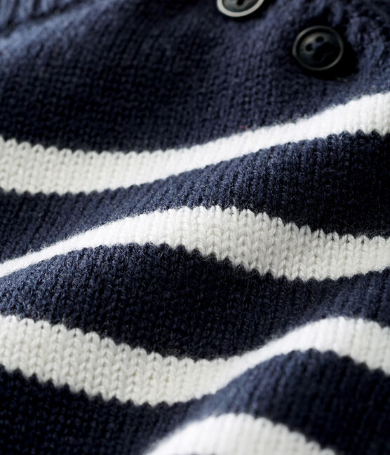 Pull lana e cotone a righe bebè maschio blu SMOKING/bianco MARSHMALLOW