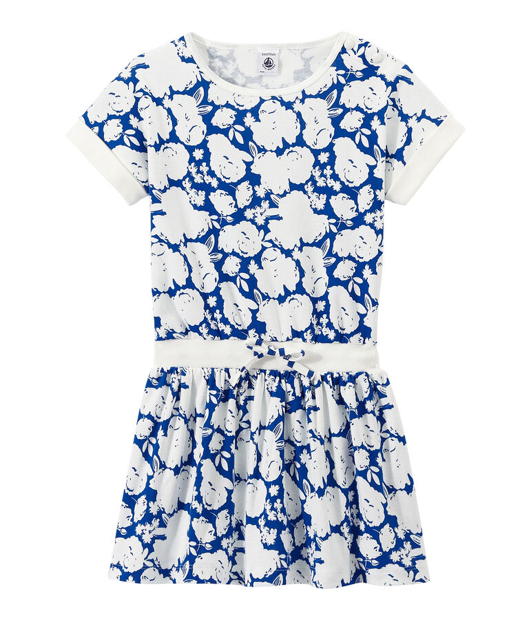 Abito bambina stampato bianco/blu