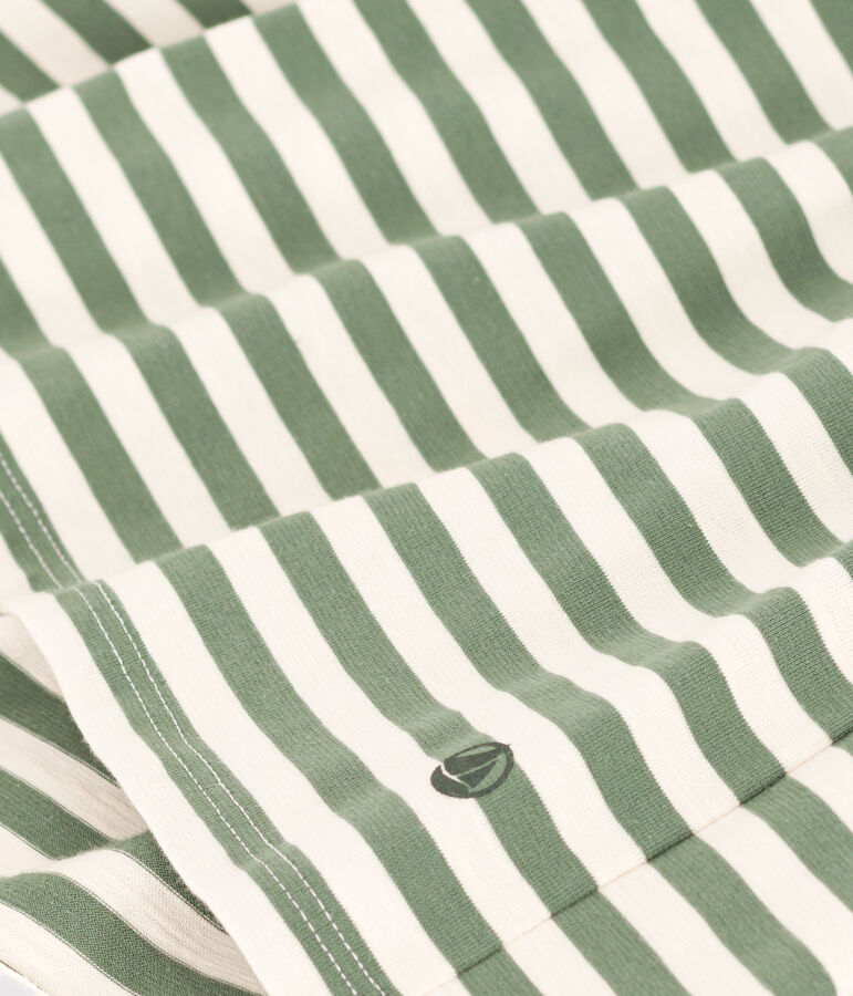 Abito a maniche corte in cotone a righe bambina verde/ecru