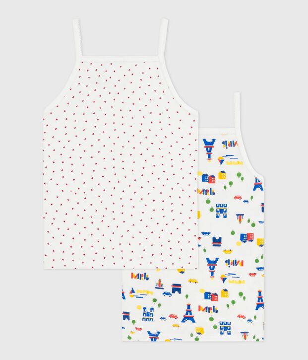 Set di canotte con spalline in cotone con stampa Parigi bambina multicolore