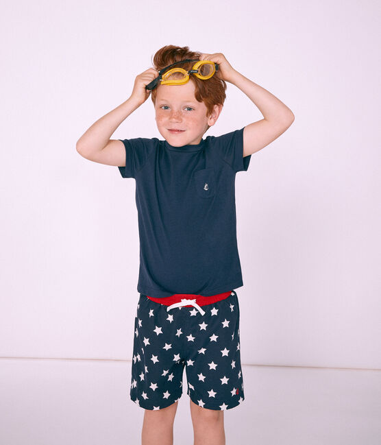 Short da spiaggia bambino blu SMOKING/bianco MARSHMALLOW