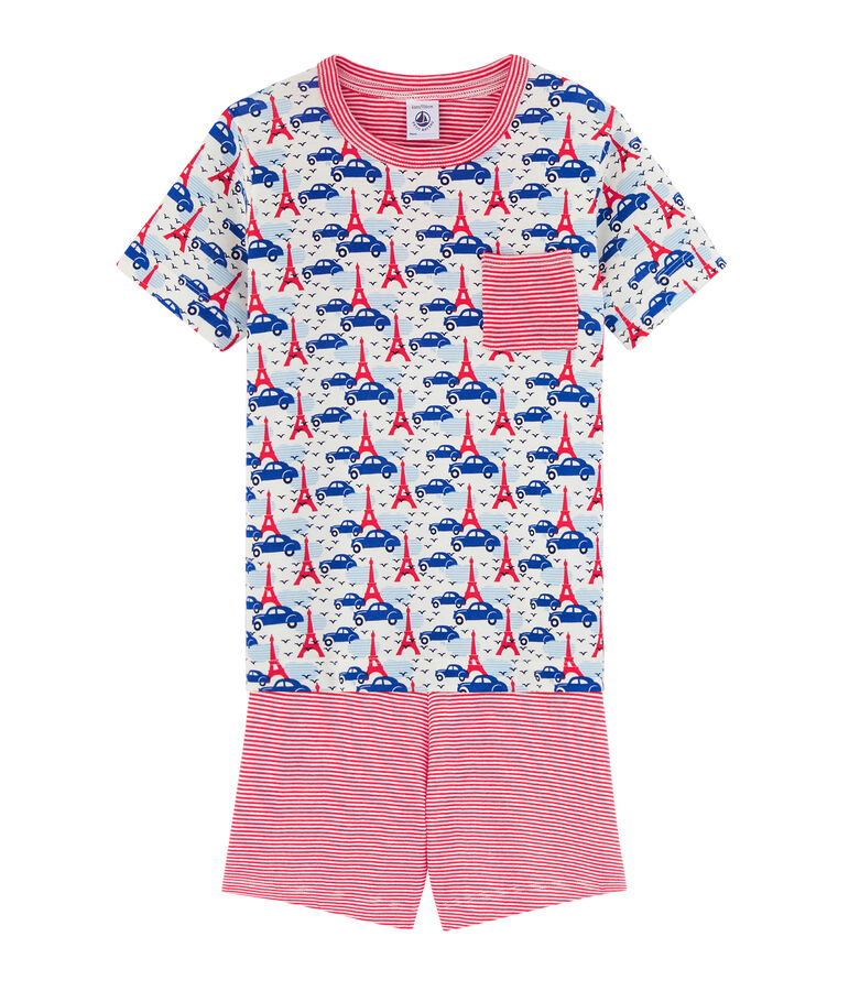 Pigiama corto bambino a costine bianco/multicolore