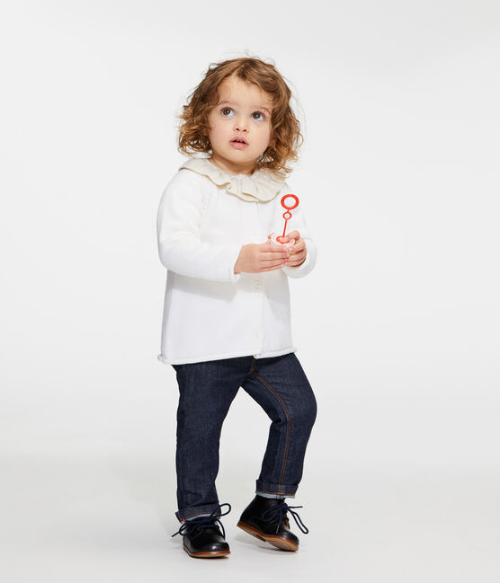 Cardigan bambina in maglia di lana e cotone bianco MARSHMALLOW