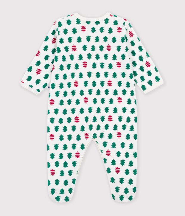 Pigiama in ciniglia con stampa di abeti neonato bianco/multicolore