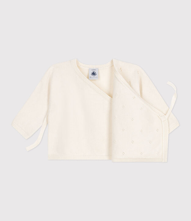Brassi&egrave;re con incrocio in maglia traforata di misto lana e cotone neonato bianco