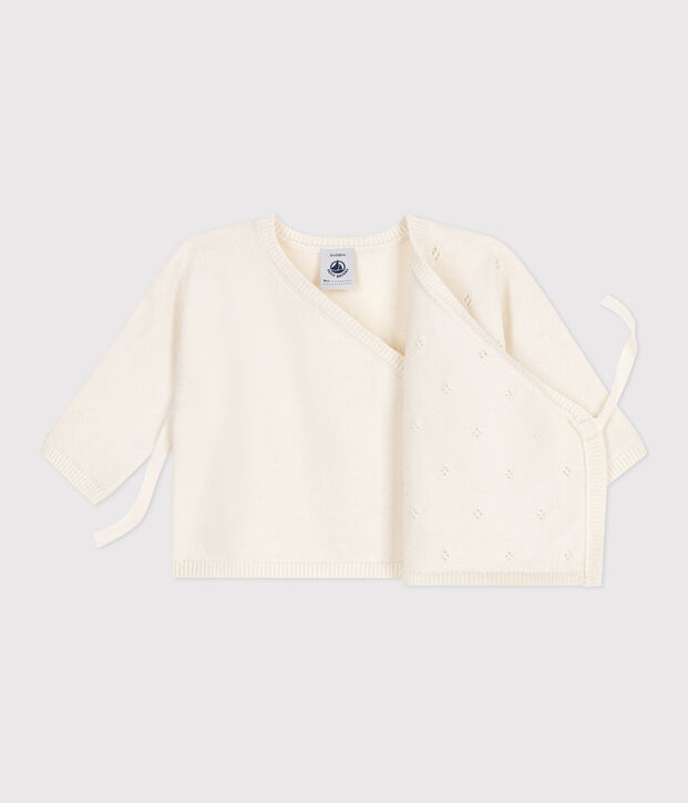 Brassi&egrave;re con incrocio in maglia traforata di misto lana e cotone neonato bianco