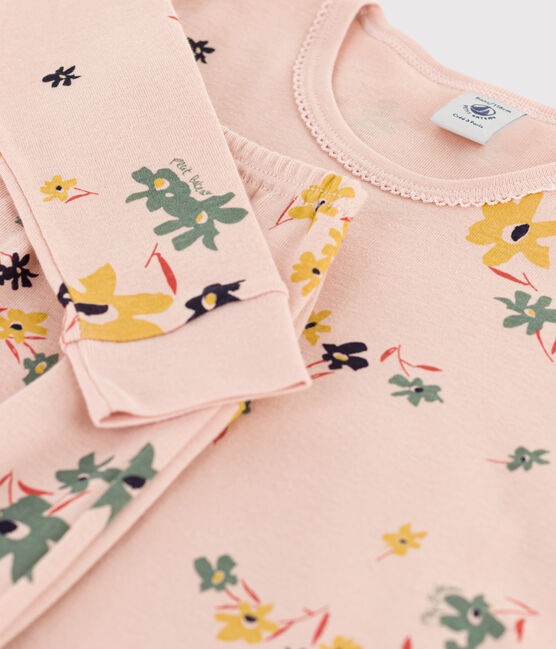 Pigiama snugfit a fiori per bambina in cotone rosa SALINE/bianco MULTICO